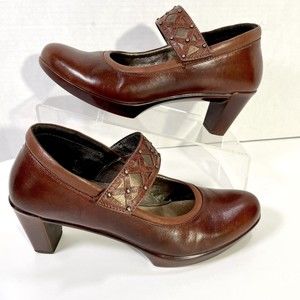 NAOT Mary Jane Loafer Pumps Brown Leather Comfort Shoes Block Heels - Size 6/36